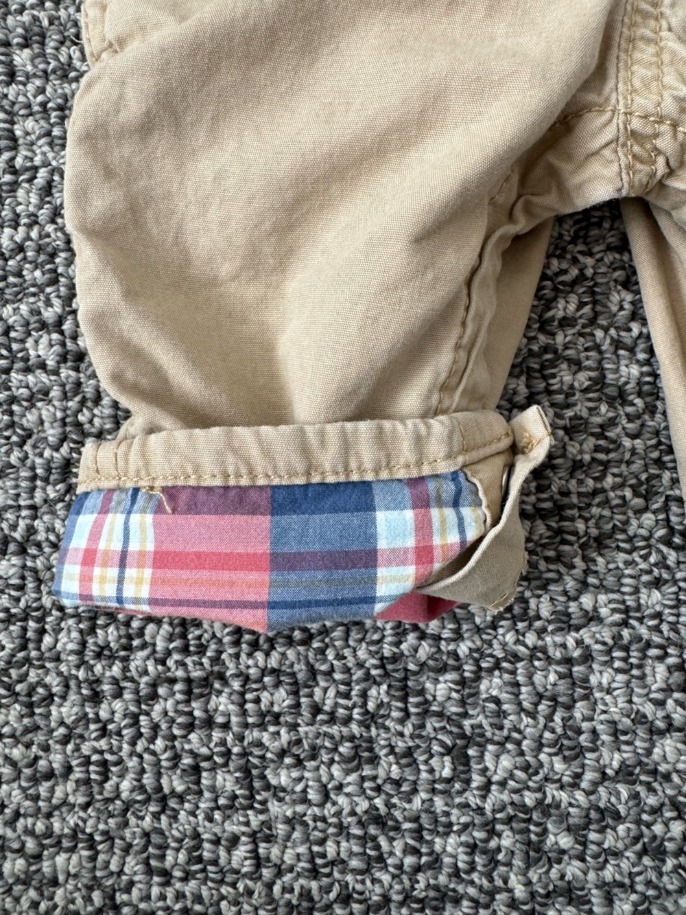 OshKosh B'gosh Khaki Baby Overalls with Plaid Lining - Picture 3 of 7